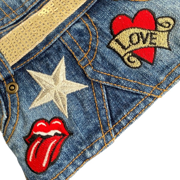 Monkey Daze Denim Overall Dog Dress Rock and Roll Heart Red Size M - Picture 4 of 9